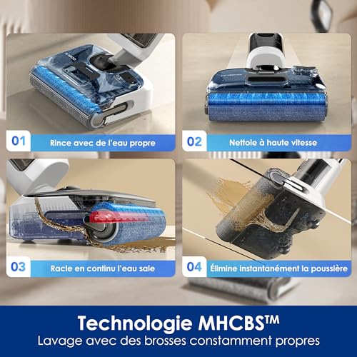 Tineco Floor One Stretch S6 Aspirateur Eau et Poussière Laveur de Sols Conception Plate à 180° Hauteur compacte de 13 cm AutoNettoyage Flashdry à 70℃ en 5 Min Nettoyage des Menagerexpress