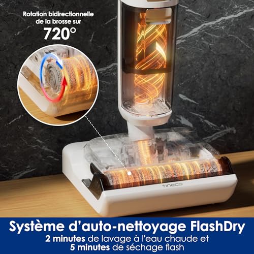 Tineco Floor One Stretch S6 Aspirateur Eau et Poussière Laveur de Sols Conception Plate à 180° Hauteur compacte de 13 cm AutoNettoyage Flashdry à 70℃ en 5 Min Nettoyage des Menagerexpress