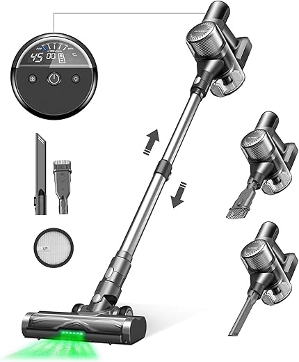 Ultenic Aspirateur Balai sans Fil U12 Vesla 450W 40Kpa Aspirateur sans Fil Puissant avec Detect Laser 45 Min Brosse AntiEmmêlement pour Tapis Poils Animaux Sol Dur Voiture Menagerexpress