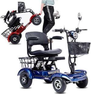ZORZA 4 Roues Scooter Electrique Adulte, Pliage Vieil Homme Scooter Electrique Handicapé, Velo Electrique Homme avec La Lumière et Panier, Dresiennes Electrique Adultes,Bleu