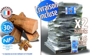 Bûches 25 cm, 3.78m³, 6.30 stères + 16 sacs bois d'allumage